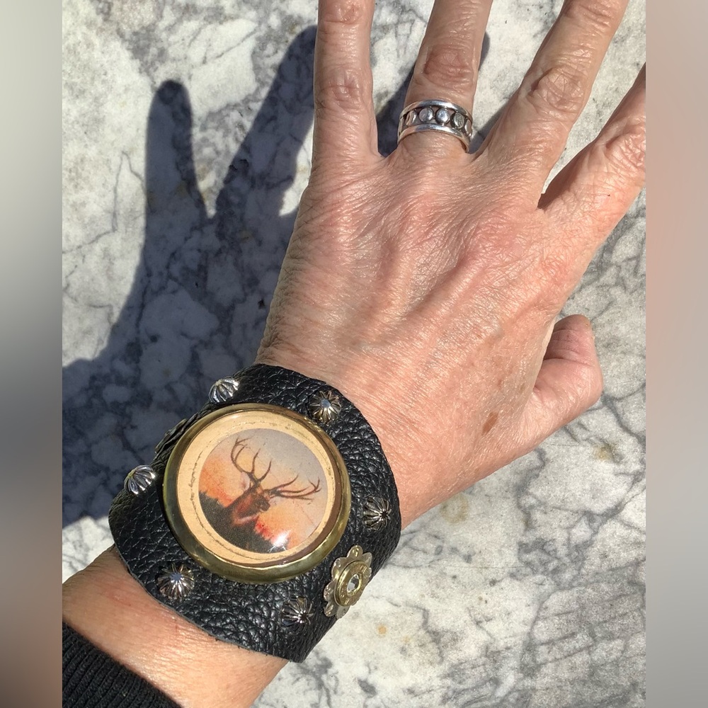 Leather Cuff, stag , adjustable( 6-7 1/2” wrists)